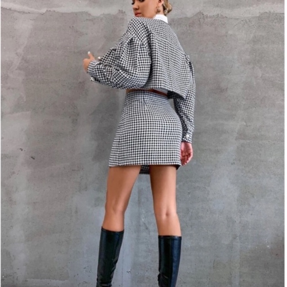 Black and White Houndstooth Skirt and Jacket Set - Picture 5 of 7